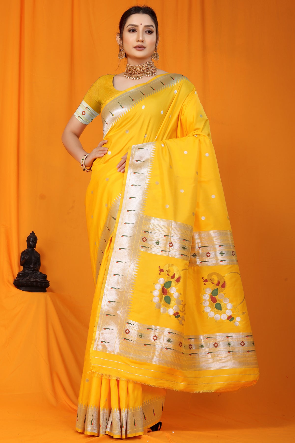 Yellow Soft Silk Maharashtrian Paithani Saree