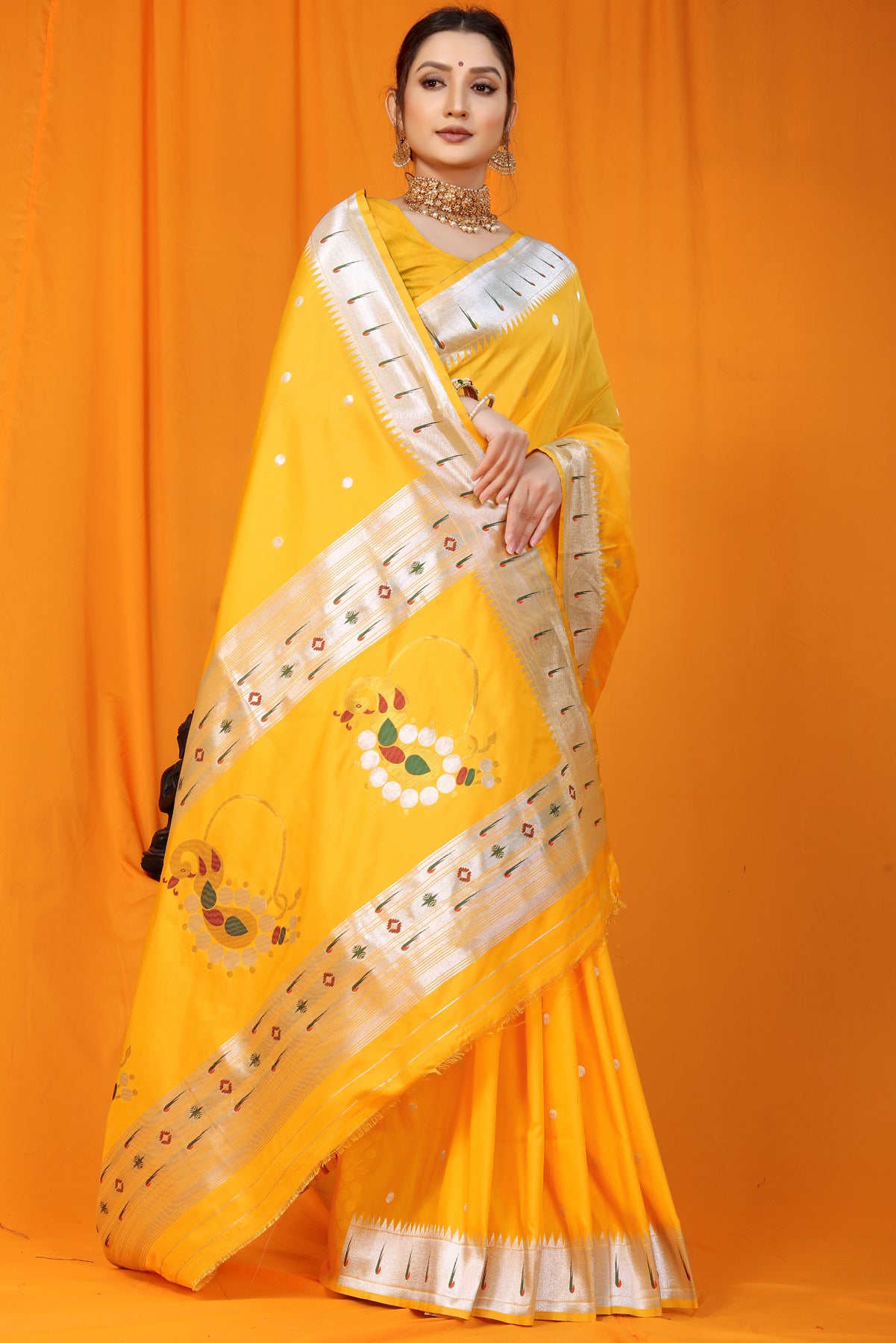Yellow Soft Silk Maharashtrian Paithani Saree