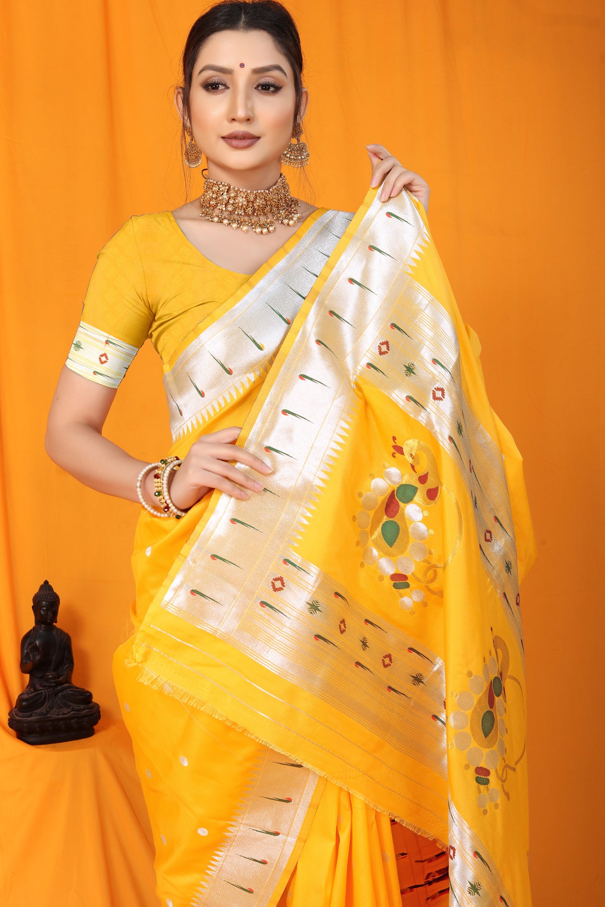 Yellow Soft Silk Maharashtrian Paithani Saree